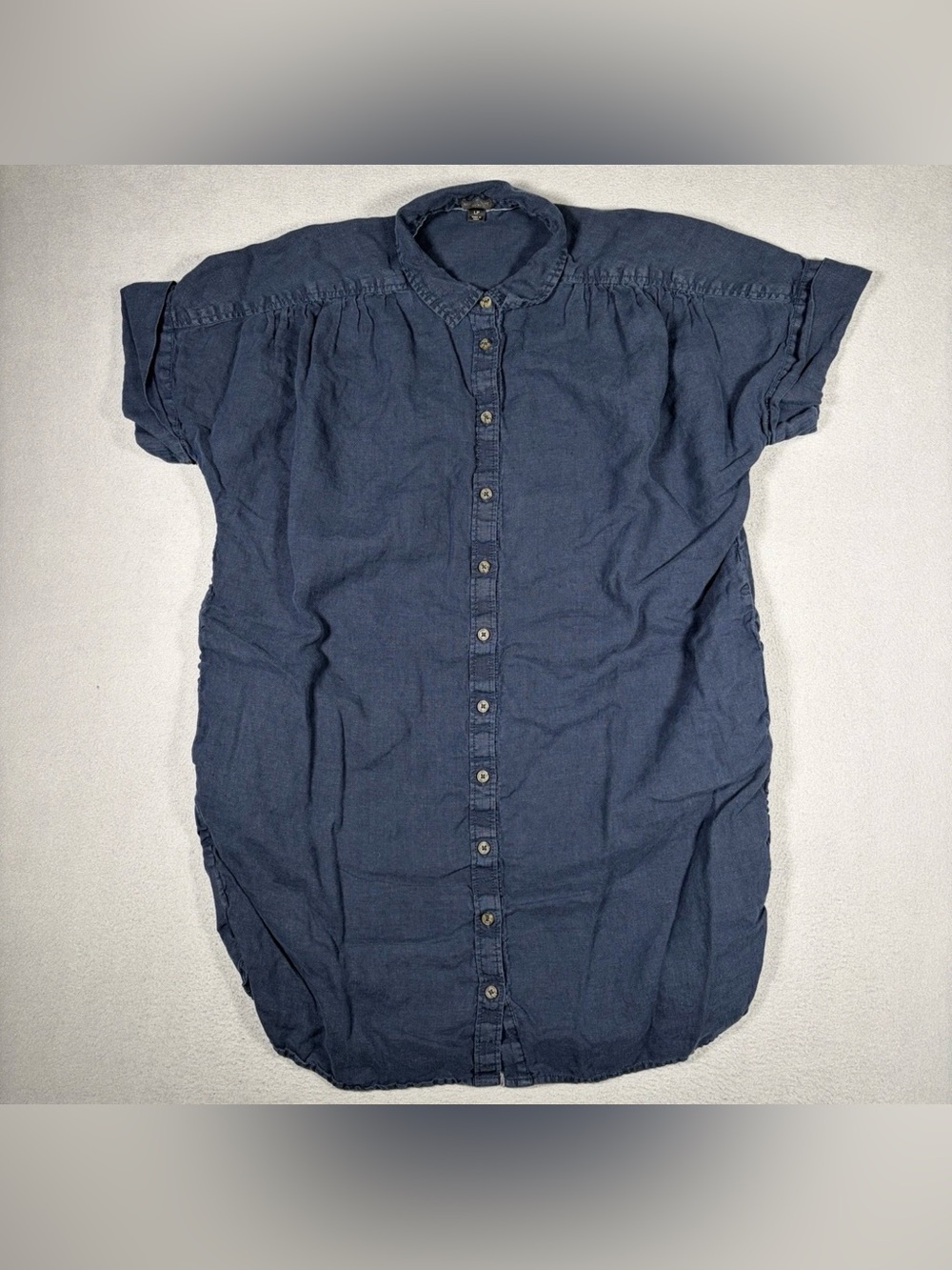 J. Crew Baird McNutt Irish Linen Shirt Dress Womens Large Petite Navy Blue Boho